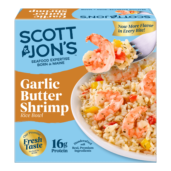 Scott & Jon’s Frozen Meals, Garlic Butter Shrimp Rice Bowl, Microwave Meals, Frozen Dinner for One, 9.6 oz