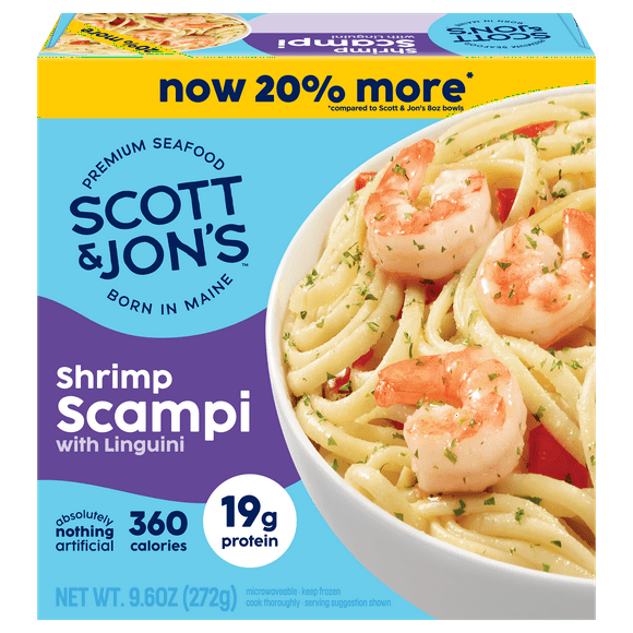Scott & Jon’s Frozen Meals, Shrimp Scampi Noodles, Microwave Meals, Frozen Lunch or Dinner for One, 9.6 oz
