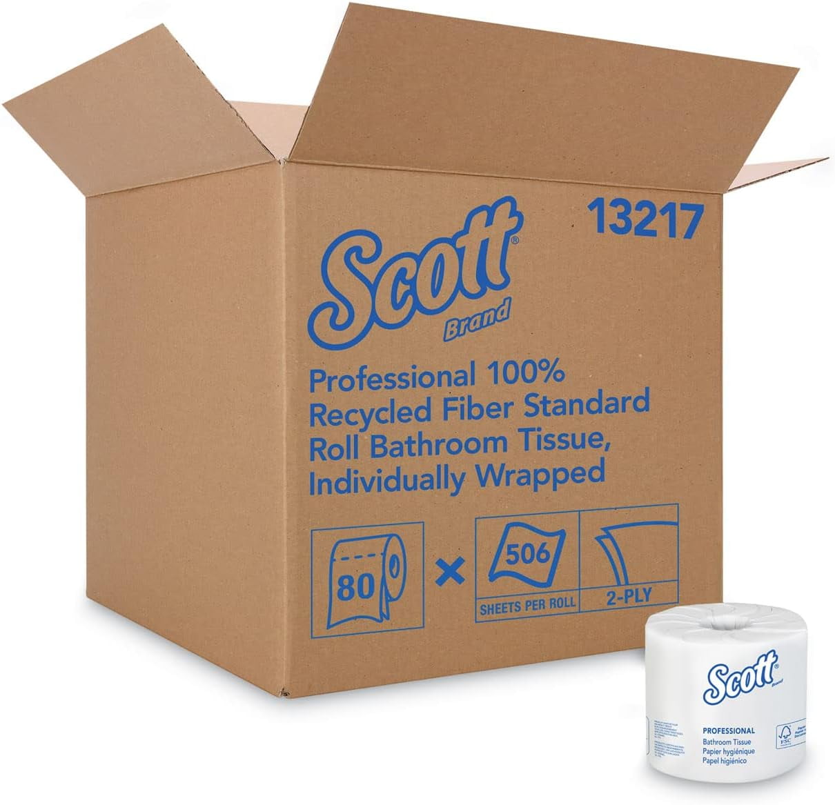 Scott Kimberly-Clark Professional 13217 100% Recycled Fiber Roll Bathroom Tissue- 550 Sheets/Roll | 80/Carton