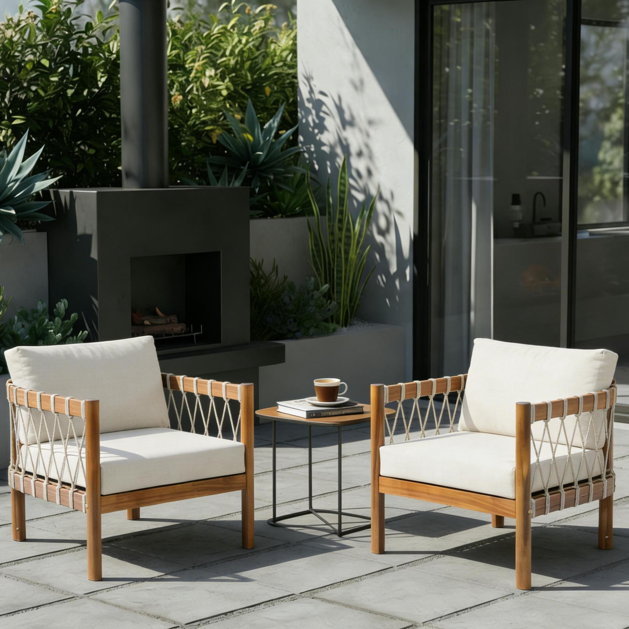 Christopher Knight Home Coastal Haven Outdoor Chair Acacia Wood with Beige Cushions, Set of 2