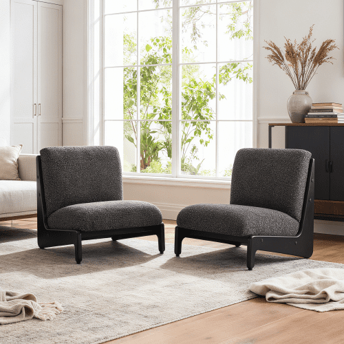 Scott Living Moda Accent Chair Set of 2, Mid-Century Modern Arm Chair with Solid Walnut Frame and Plush Polyester Cushion for Living Room, Bedroom, Black and Gray