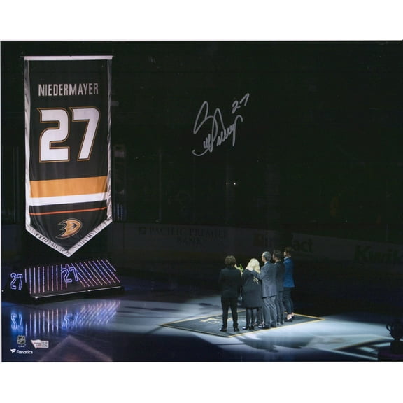 Scott Niedermayer Anahiem Ducks Autographed 16" x 20" Banner Raising Photograph - Fanatics Authentic Certified