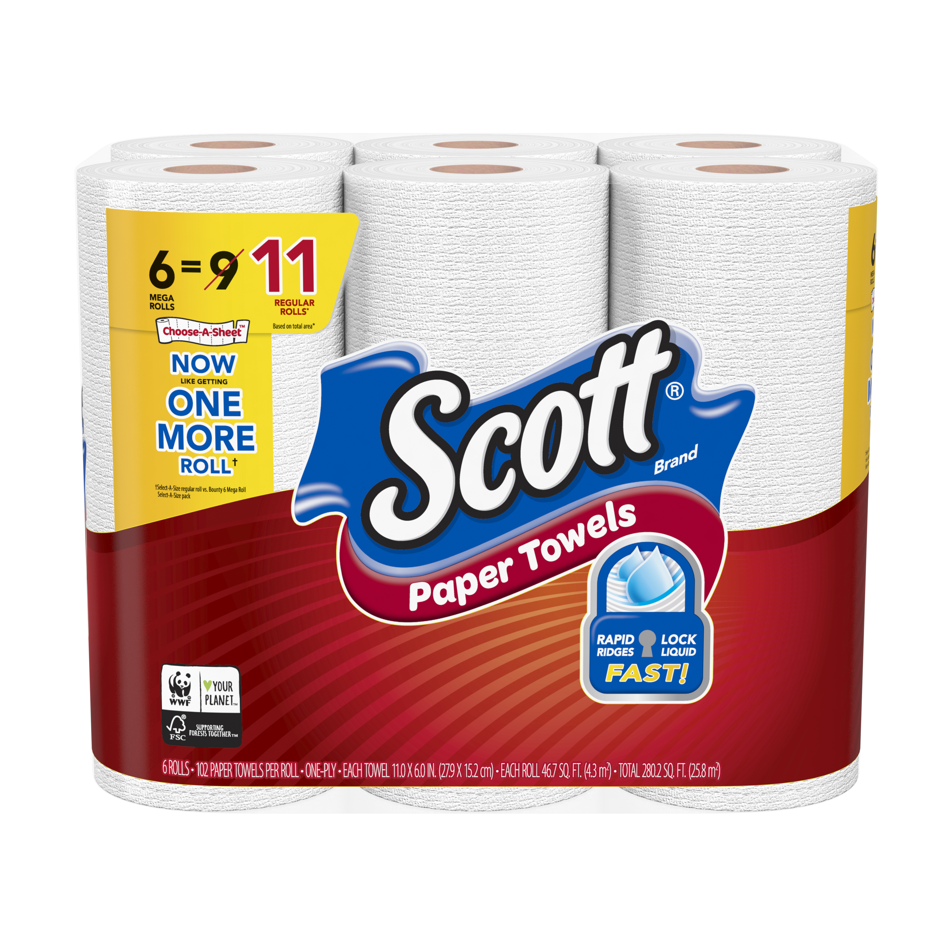 Scott Paper Towels, 6 Mega Rolls (11 Regular Rolls), Choose-A-Sheet - image 1 of 6