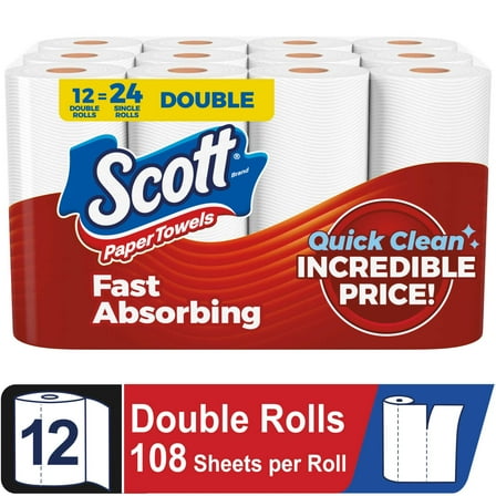 Scott Paper Towels, Choose-A-Sheet, 12 Double Rolls