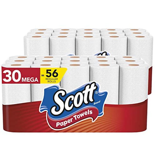 Scott Paper Towels, ChooseASheet 30 Mega Rolls (2 Packs of 15) = 56 Regular Rolls (102