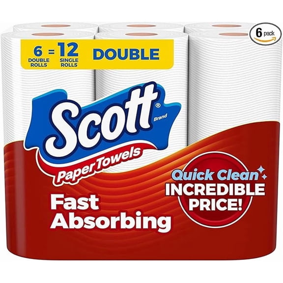 Scott Paper Towels, Choose-A-Sheet, 6 Double Rolls = 12 Regular Rolls (108 Sheets Per Roll)