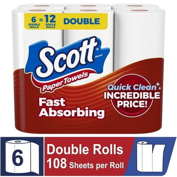 Scott Paper Towels, Choose-A-Sheet, 6 Double Rolls (Pack of 4)