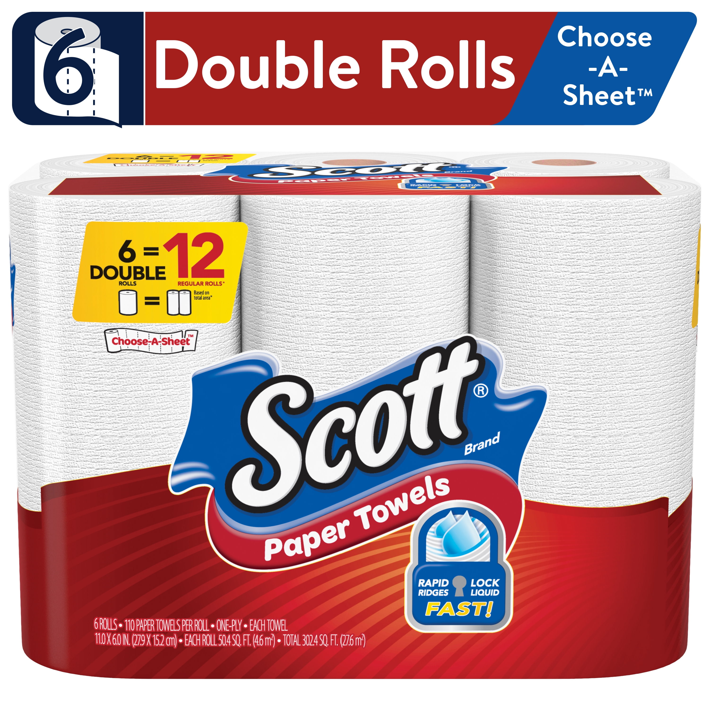 Scott Paper Towels, Choose-A-Sheet, 6 Double Rolls