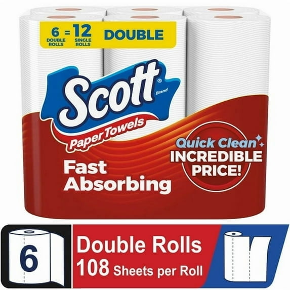 Scott Paper Towels, Choose-A-Sheet, 6 Double Rolls