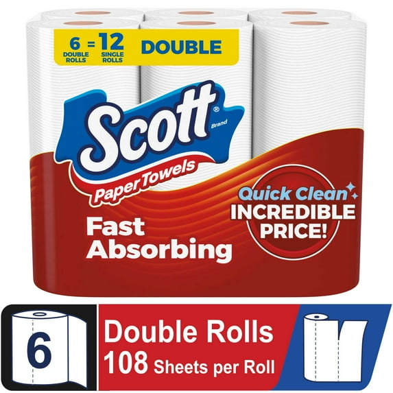 Scott Paper Towels, Choose-A-Sheet, 6 Double Rolls
