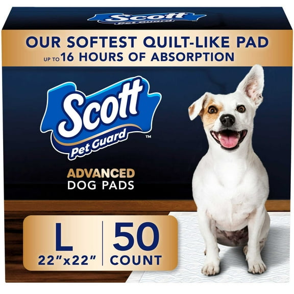 Scott Pet Guard Advanced Dog Pads - Dog Training Pee Pads for Puppies, Medium & Large Dogs - Up to 16 Hour Absorbency with Odor Control - Softest Quilted Dog Pee Pads - Large - 22" x 22" - 50 Pack