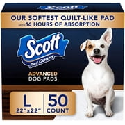Scott Pet Guard Advanced Dog Pads - Dog Training Pee Pads for Puppies, Medium & Large Dogs - Up to 16 Hour Absorbency with Odor Control - Softest Quilted Dog Pee Pads - Large - 22" x 22" - 50 Pack
