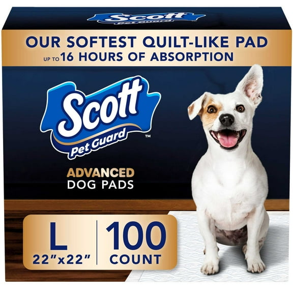 Scott Pet Guard Advanced Dog Pads - Dog Training Pee Pads for Puppies, Medium & Large Dogs - Up to 16 Hour Absorbency with Odor Control - Softest Quilted Dog Pee Pads - Large - 22" x 22" - 100 Pack