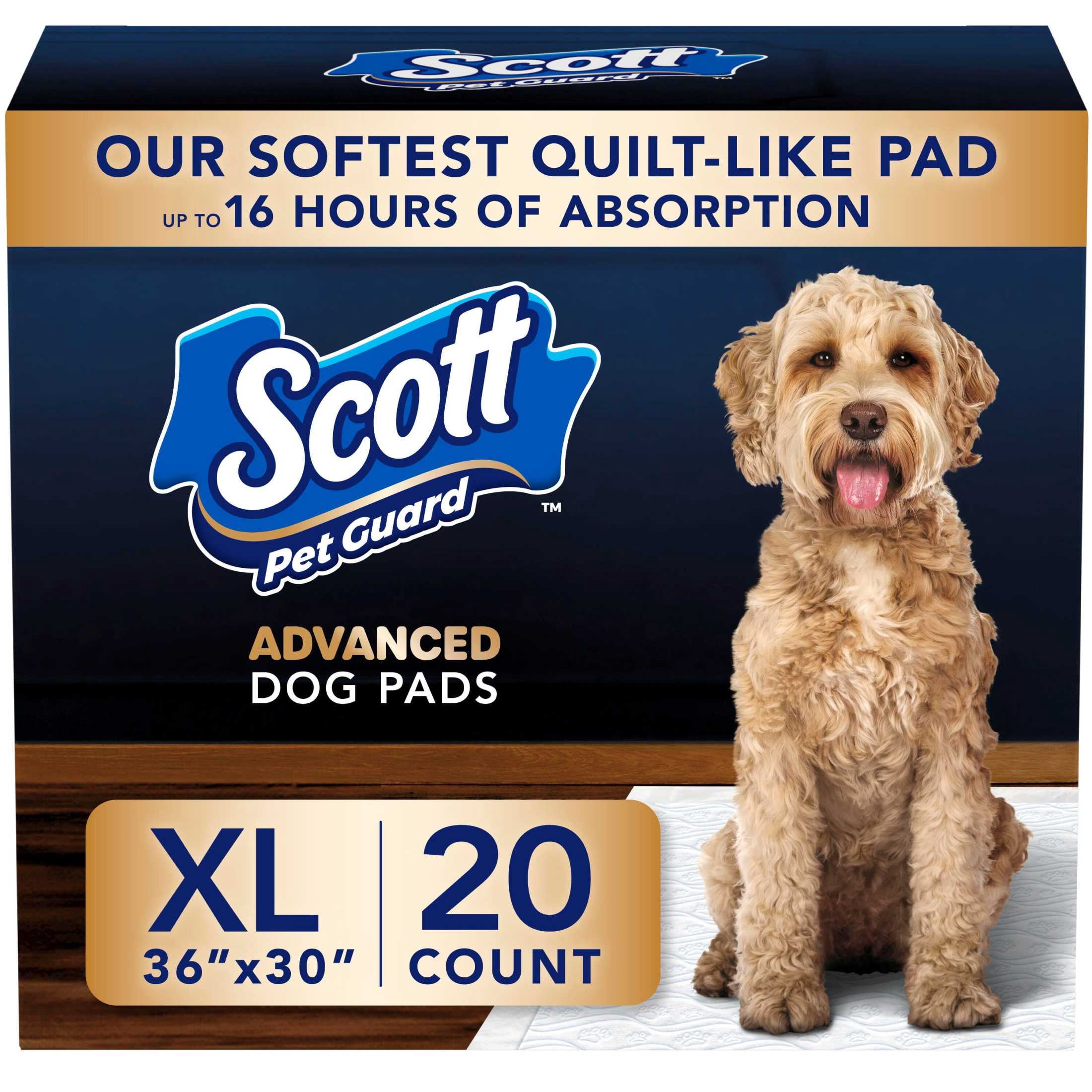 Scott Pet Guard Advanced Dog Pads - Dog Training Pee Pads for Puppies, Medium & Large Dogs - Up to 16 Hour Absorbency with Odor Control - Softest Quilted Dog Pee Pads - XL - 30" x 36" - 20 Pack
