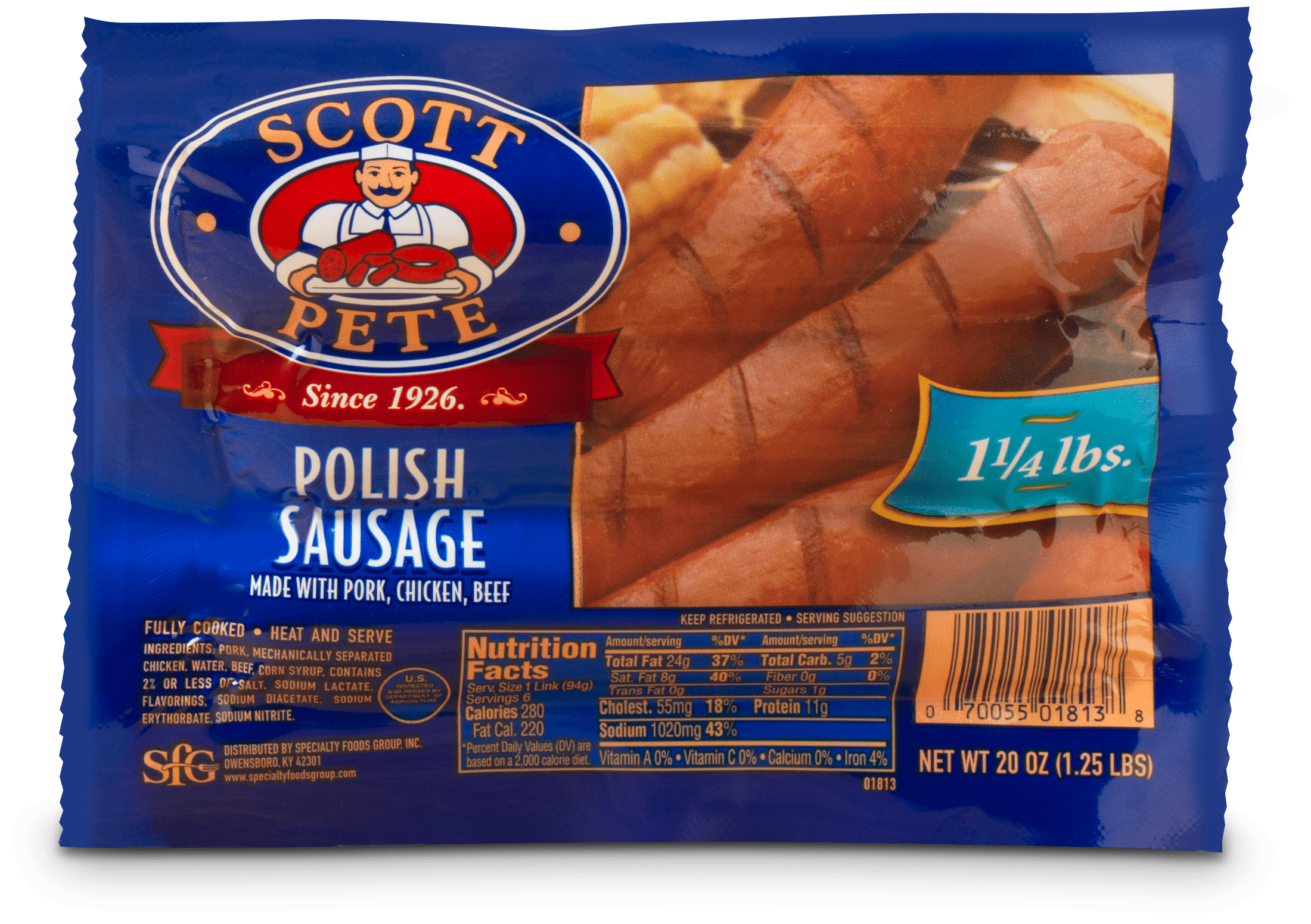 Scott Pete Polish Sausage, 20 oz, SixCount, Packaged in Plastic