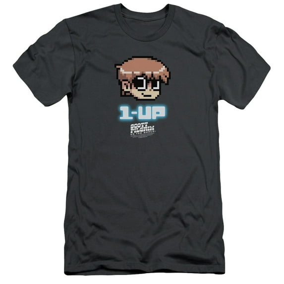 Scott Pilgrim 1 Up S/S Adult 30/1 T-Shirt Charcoal
