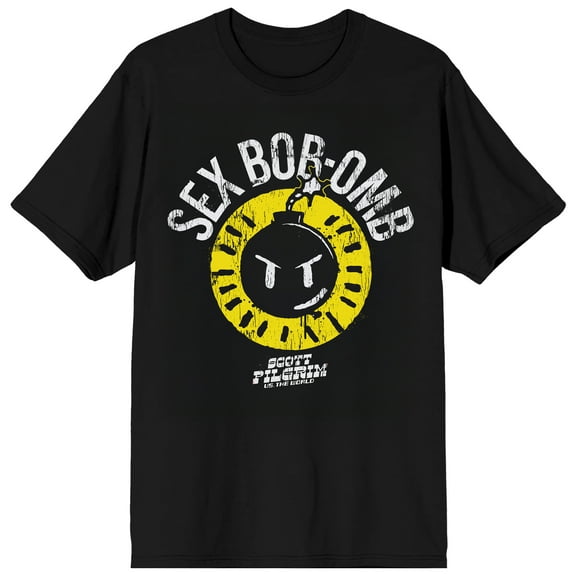 Scott Pilgrim vs. The World $ex Bob Omb Adult Black Crew Neck Short Sleeve Tee-XL
