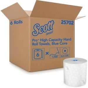 Scott® Pro™ High-Capacity Hard Roll Towels (25702), with Elevated Design  and Absorbency Pockets™, for Blue Core Dispensers, White, (1,150'/Roll, 6  Rolls/Case, 6,900'/Case)