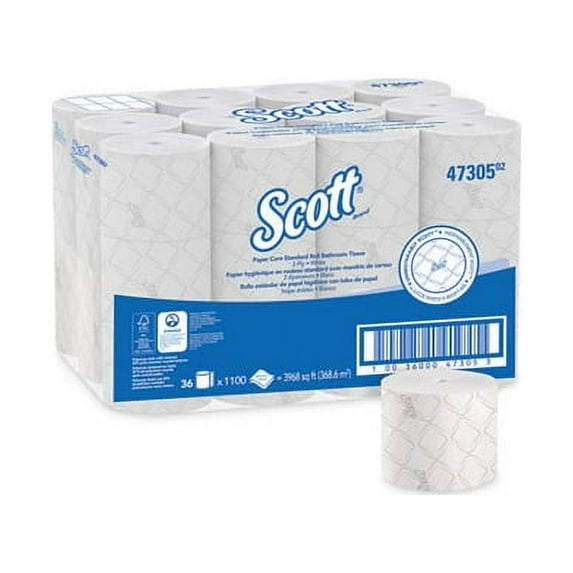 Scott Pro Small Core High Capacity/SRB Bath Tissue Paper Septic Safe, 2-Ply, White, 1,100 Sheets/Roll, 36 Rolls/Carton