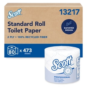 Scott Professional 100% Recycled Fiber Standard Roll Toilet Paper, Bulk (13217), Elevated Design, 2-Ply, Individual Wrap (80 Rolls, 473 Sheets Each)