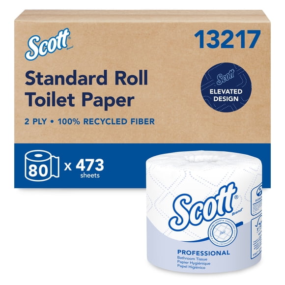 Scott Professional 100% Recycled Fiber Standard Roll Toilet Paper, Bulk (13217), Elevated Design, 2-Ply, Individual Wrap (80 Rolls, 473 Sheets Each)