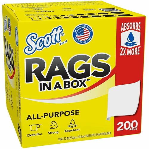 Scott Rags In A Box™, 12" Length x 9" Width, Soft, Strong, Lint-free, Absorbent, White (75260) | 10 Boxes
