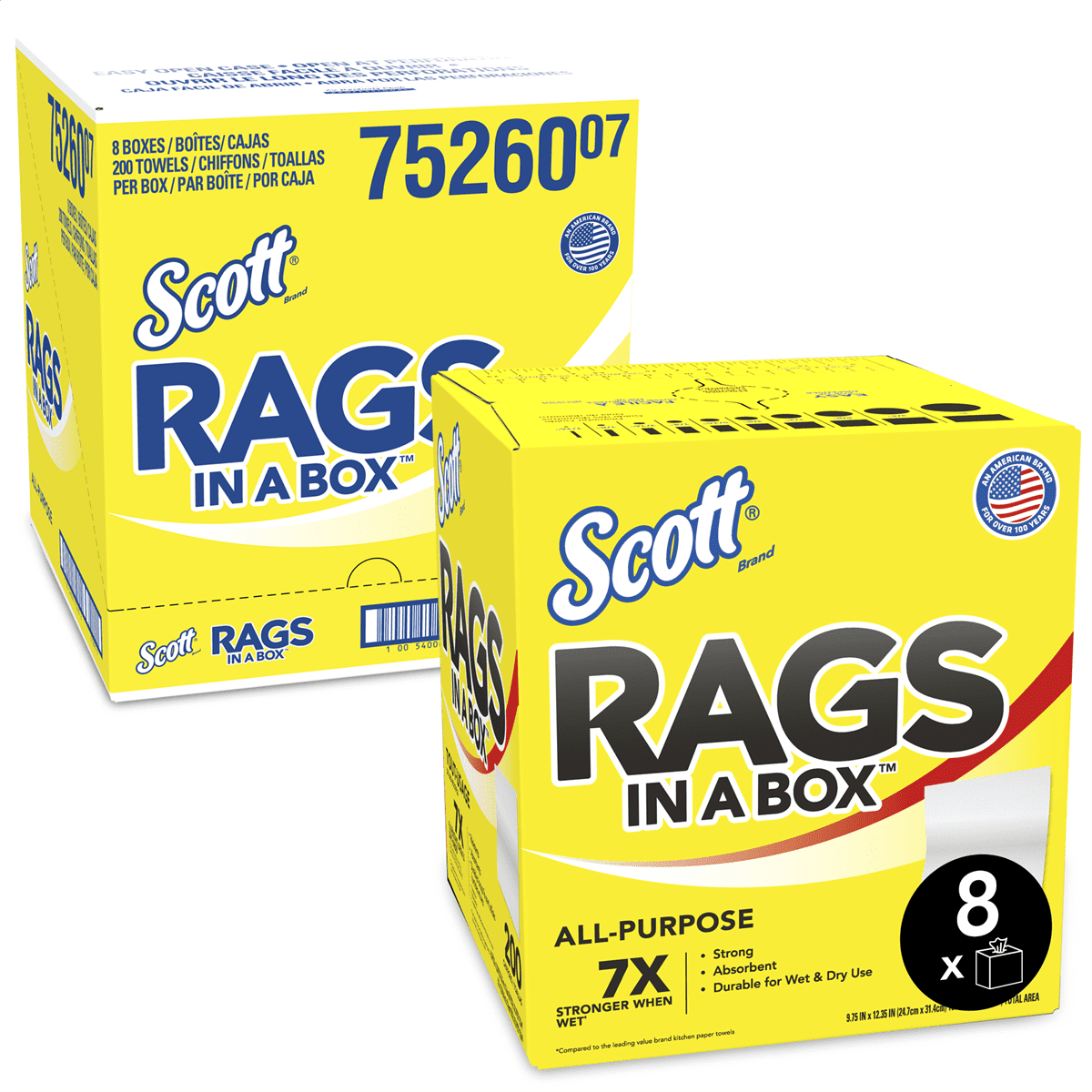 Scott Rags In A Box (75260), White, 10 x 12, 200 Shop Towels per