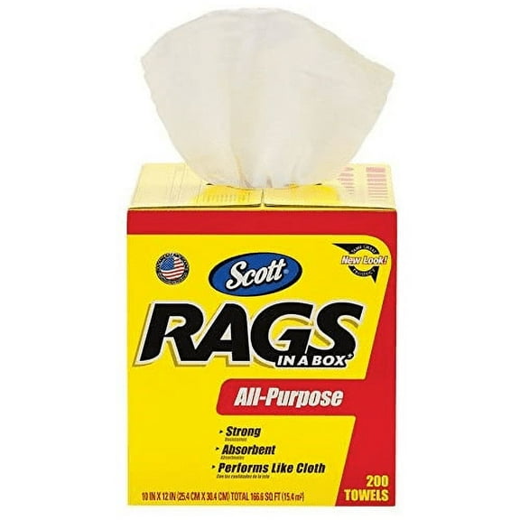 Scott Rags in a Box Unscented Durable Disposable Towels 10x12 for Commercial Use, 200 Count