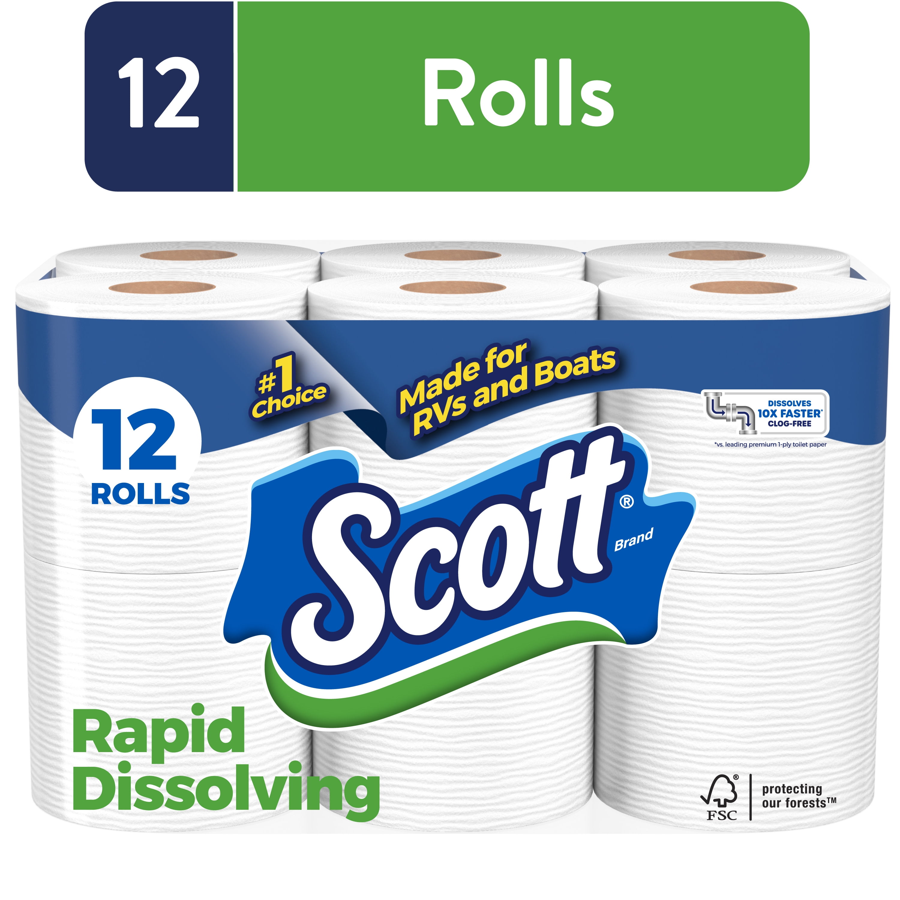 Scott RapidDissolving Toilet Paper, 12 Double Rolls, 231 Sheets per