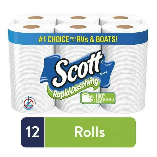 Scott RapidDissolving RV Camper Single Ply Toilet Tissue, 12 Regular
