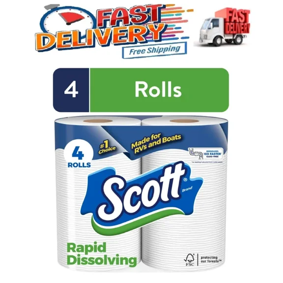 Scott Rapid-Dissolving Toilet Paper, 4 Double Rolls