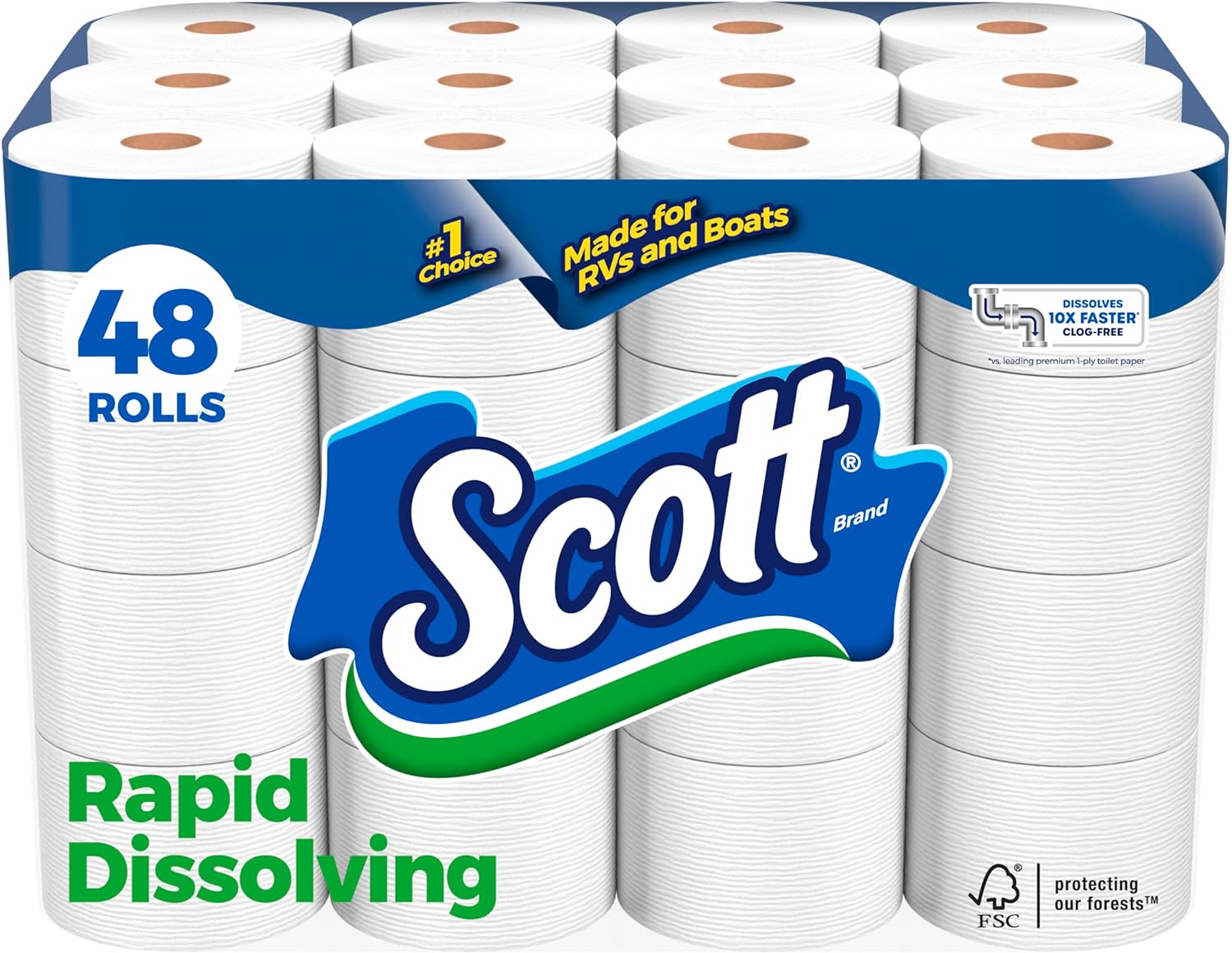 Scott RapidDissolving Toilet Paper, 48 Double Rolls, Sustainable