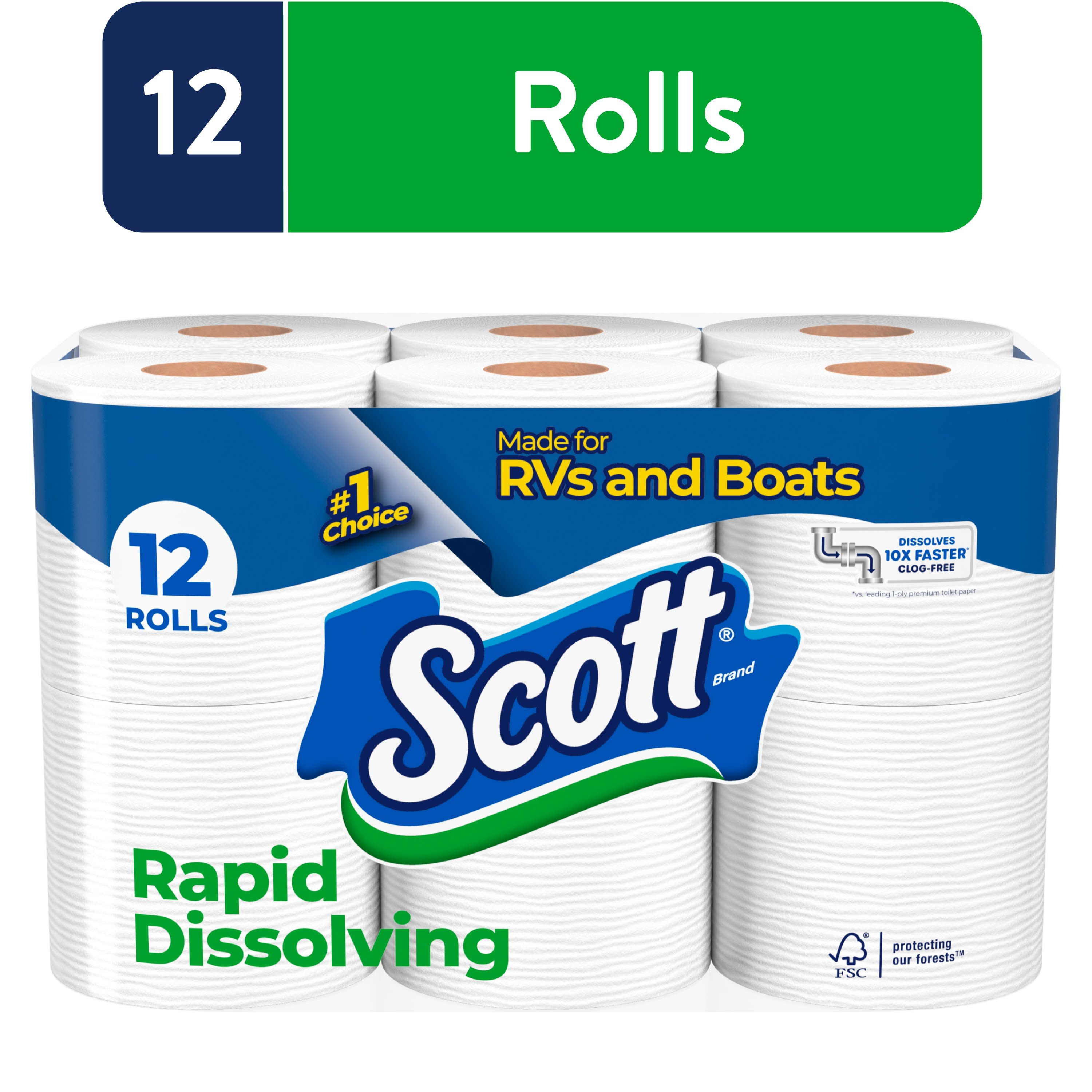 Scott RapidDissolving Toilet Paper for RVs & Boats, 12 Double Rolls