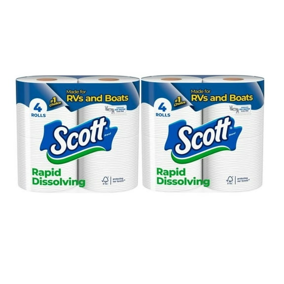 Scott Rapid-Dissolving Toilet Paper for RVs & Boats, 4 Double Rolls ( 2 PACK )