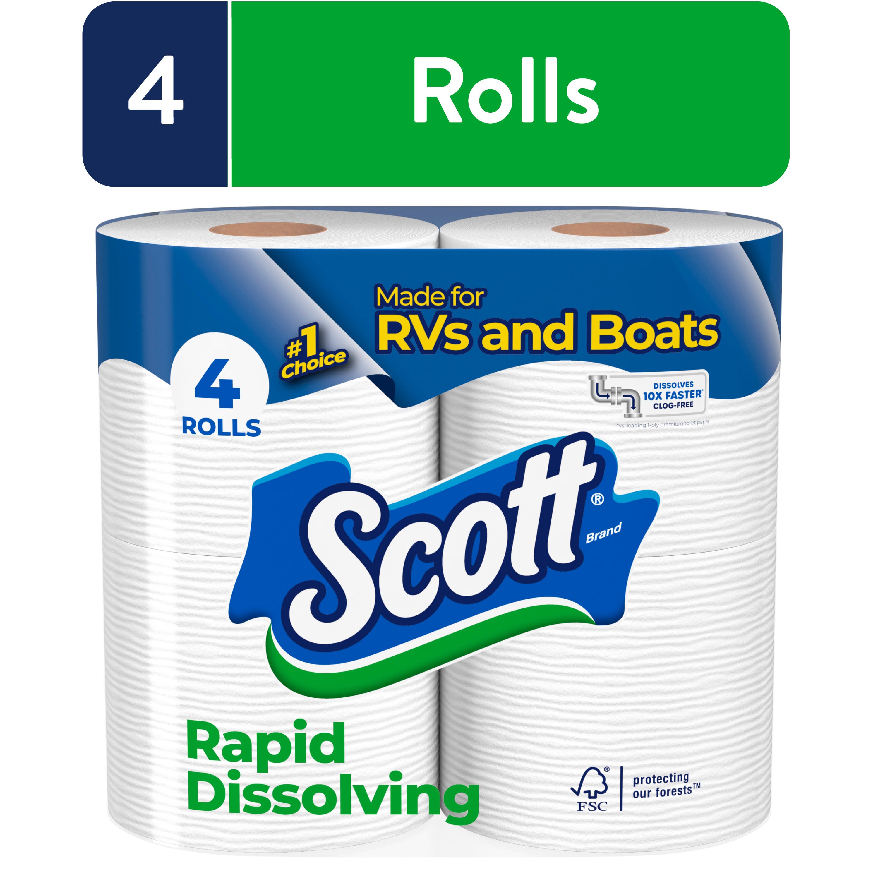 Scott Rapid-Dissolving Toilet Paper for RVs & Boats, 4 Double Rolls - image 1 of 11