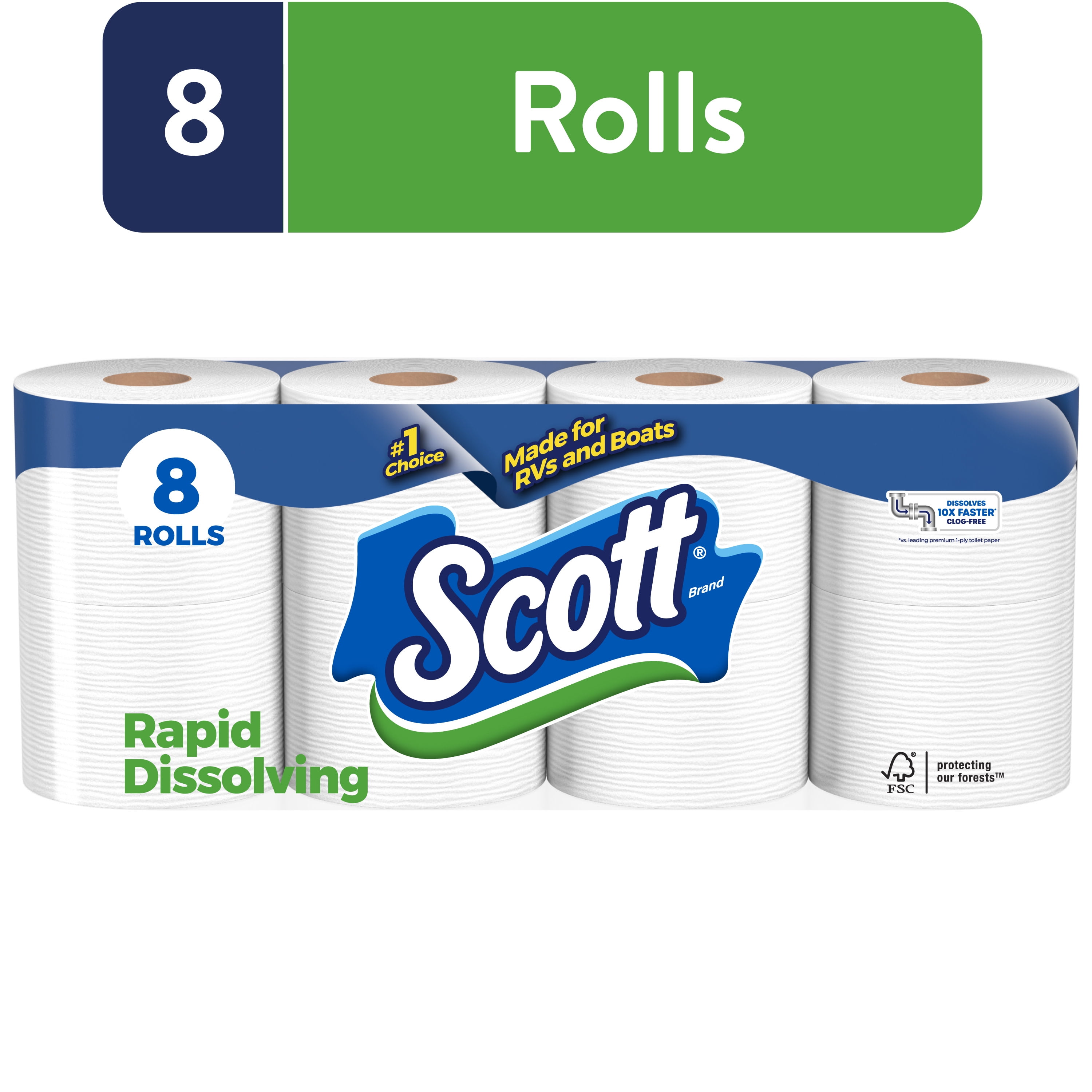 Scott RapidDissolving Toilet Paper for RVs & Boats, 8 Double Rolls