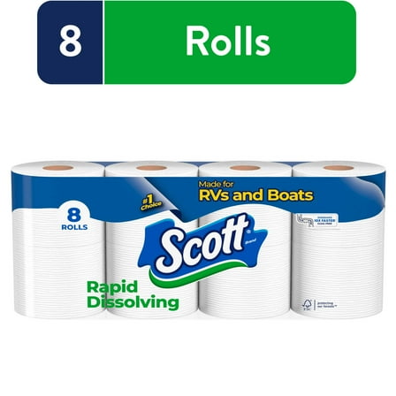 Scott Rapid-Dissolving Toilet Paper for RVs & Boats, 8 Double Rolls