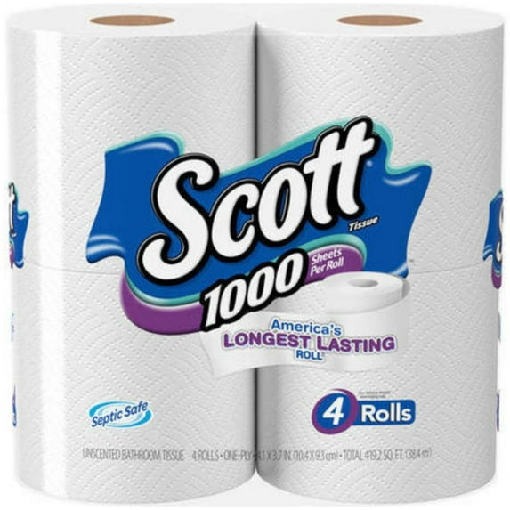 Scott Scott Tissue 1000 Sheets Unscented Bathroom Tissue 4 ea (Pack of 2)