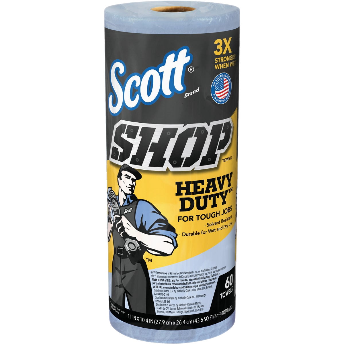 Scott Shop Original Heavy Duty Towels (32992), Blue, Cloth-like Paper Towel for Solvents, 10.4"x11" Wipe (12 Rolls of 60 Sheets, 720 Sheet Total)