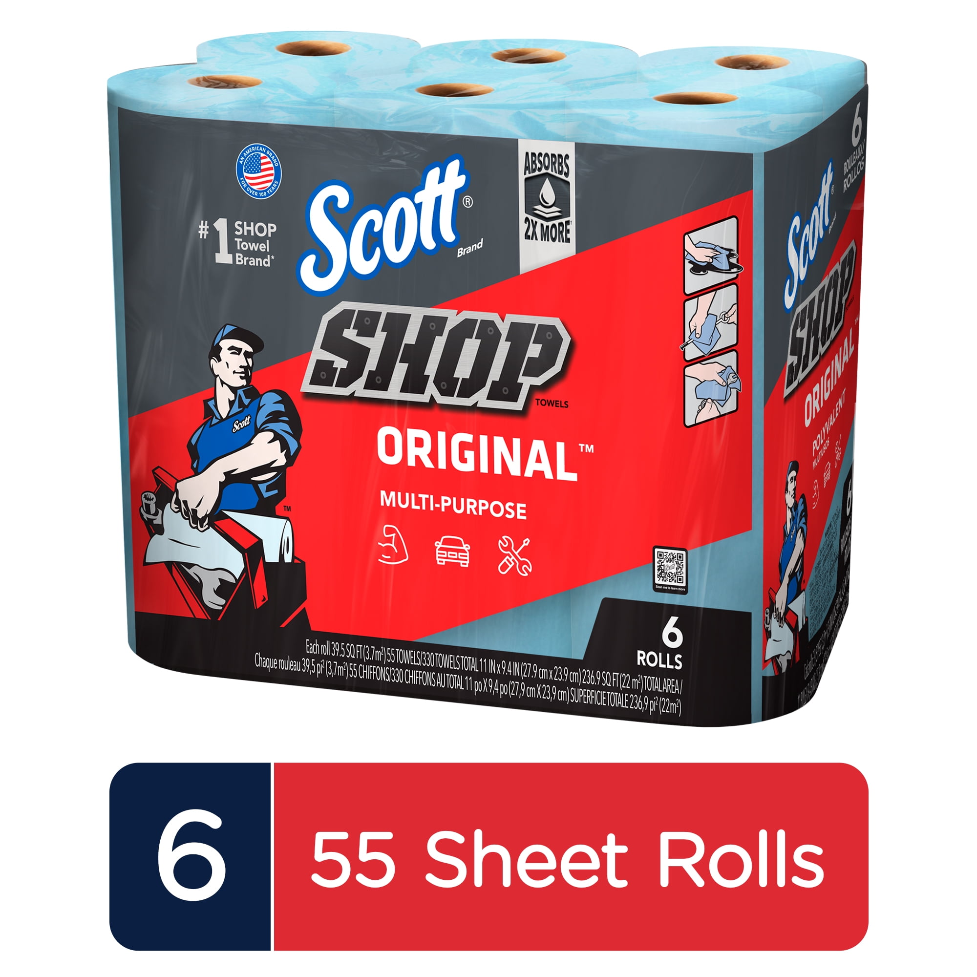 Scott Shop Towels, Blue - 55 sheets, 12 Rolls
