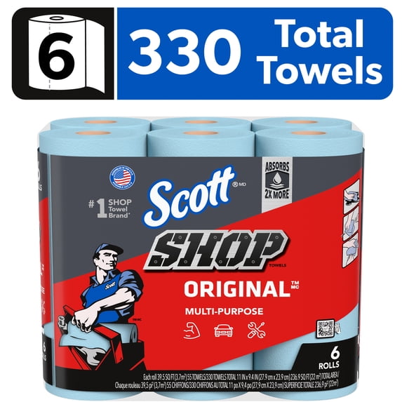 Scott Shop Towels, 6 Rolls, 55 Sheets Per Roll