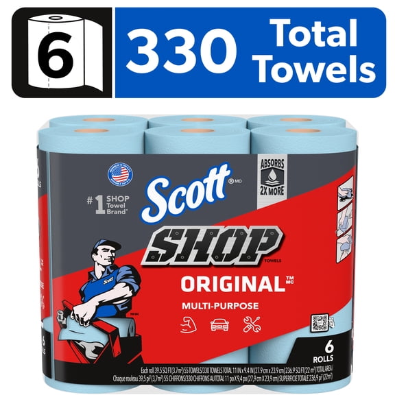 Scott Shop Towels, 6 Rolls, 55 Sheets Per Roll