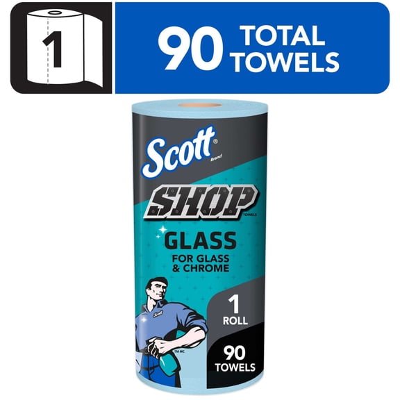 Scott® Shop Towels Glass™ (32896), Blue Shop Towels for Glass, Mirrors and Chrome, 8.6"x11" sheets (90 Towels/Roll, 1 Roll/Case, 90 Towels/Case)