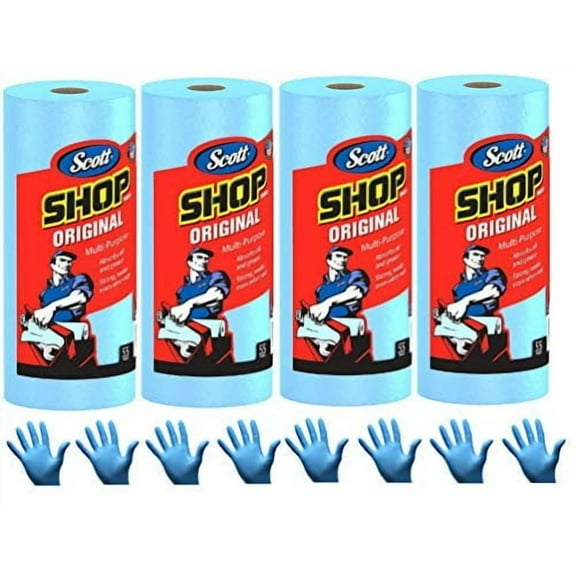 Scott Shop Towels, Strong and Absorbent Multi-Purpose Blue Disposable Towels, 55 Sheets per Roll, 4 Rolls 220 Sheets