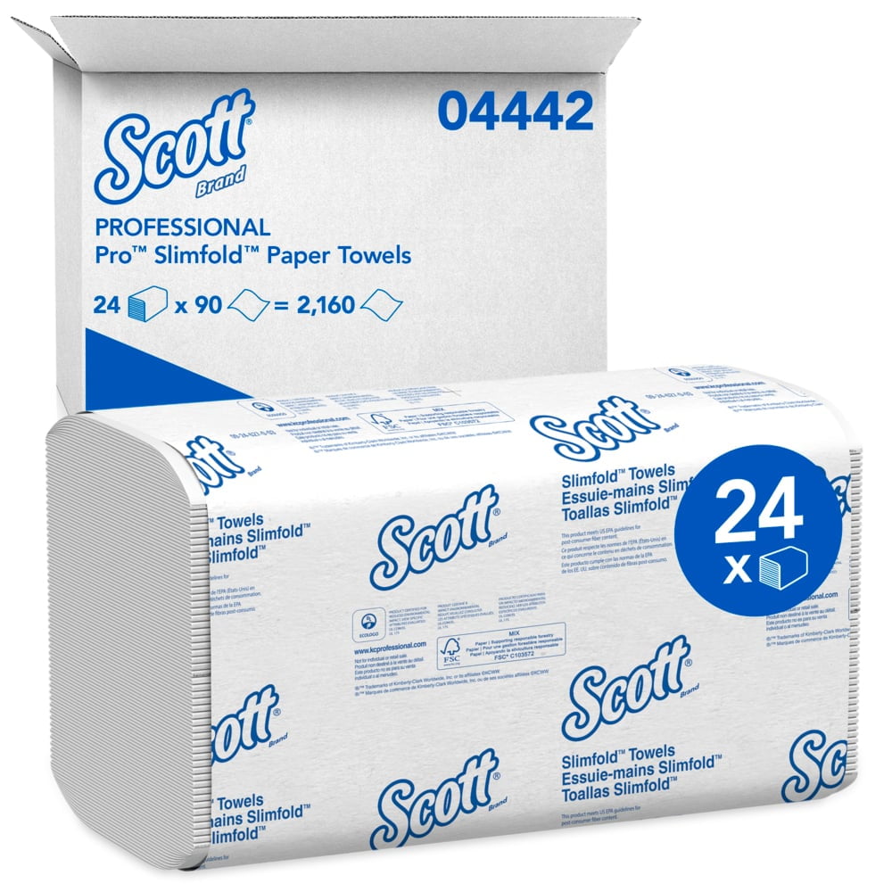 Scott Slimfold* Towel, 04442 White, 11.6" Length x 7.5" Width | 24 Packs/Case