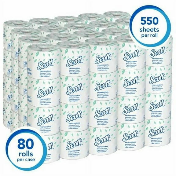 Scott Standard Bathroom Tissue White, 04460, Recycled Fiber, 4" Length x 4.1" Width | 80 Roll/Case