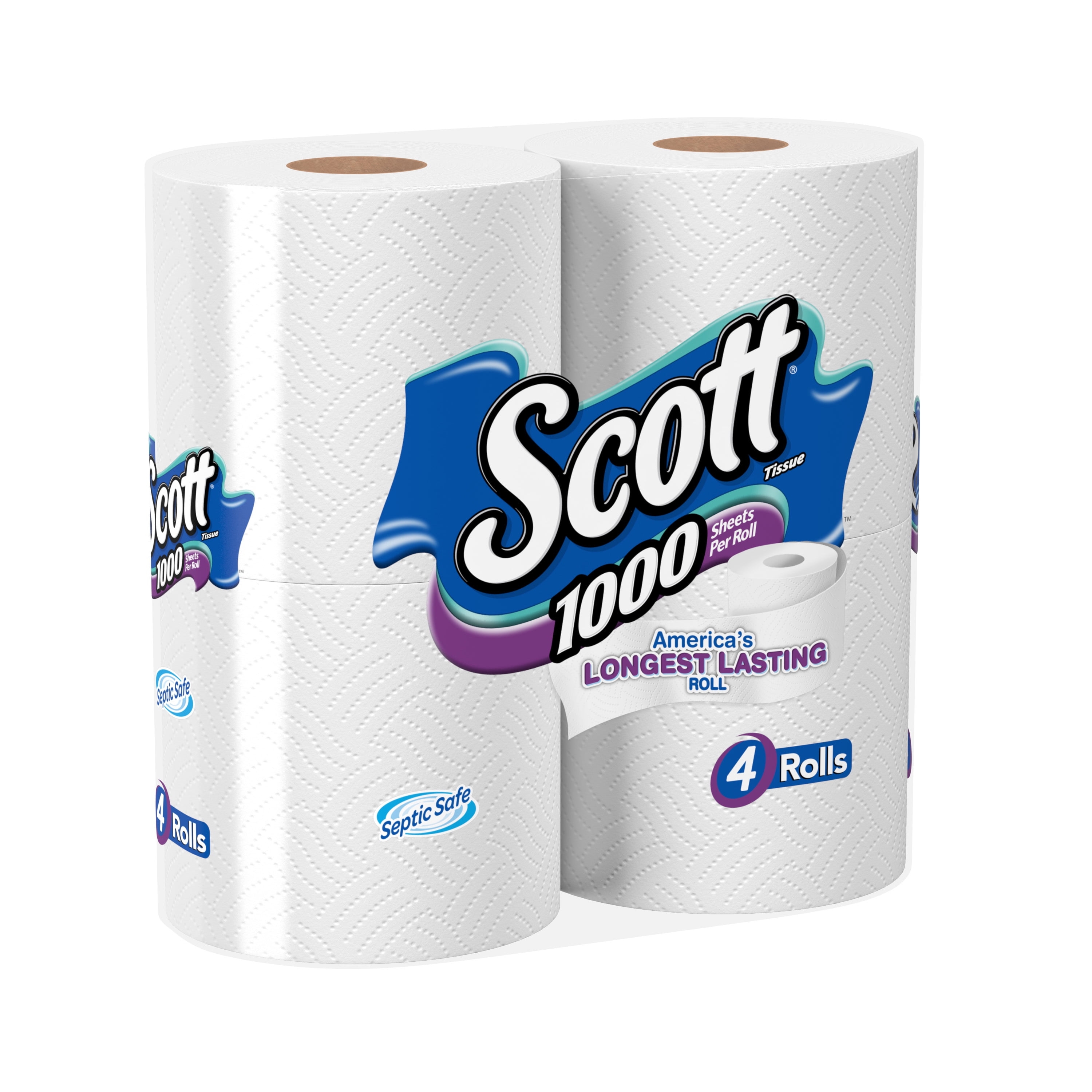 Scott White Bathroom Tissue - 4 rolls per pack -- 12 packs per case.