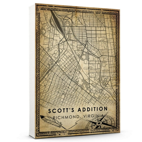 Scott's Addition Vintage Map Prints Canvas, Richmond Virginia Map Art Canvas, Canvas, Scott's Addition Map City style vintage Canvas , Canvas Wall Art, Street Map Artwork Canvas