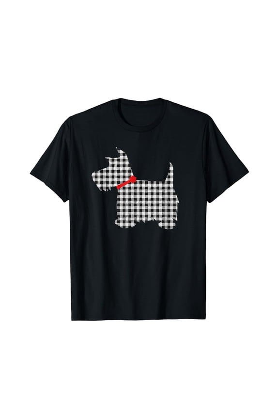 Scottie Dog Scottish Terrier Black White Plaid T-Shirt