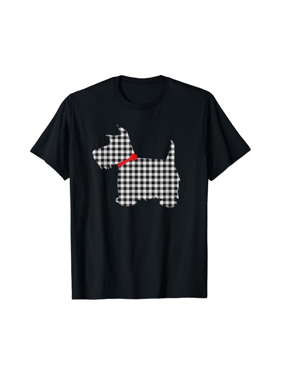 Scottie Dog Scottish Terrier T Shirt Black White Plaid, Vintage Birthday Gift
